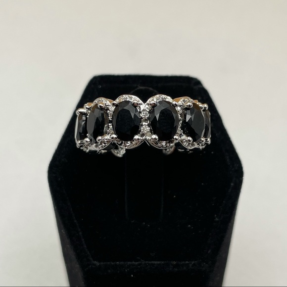 Cute Oval Cut Chunky Black Onyx Diamond Cz Eternity Silver Plated Band Ring